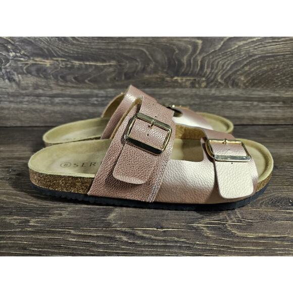 Womens SERRA Rose Gold LEATHER Side Buckle Sandals Shoes 8 Birk - Picture 2 of 7